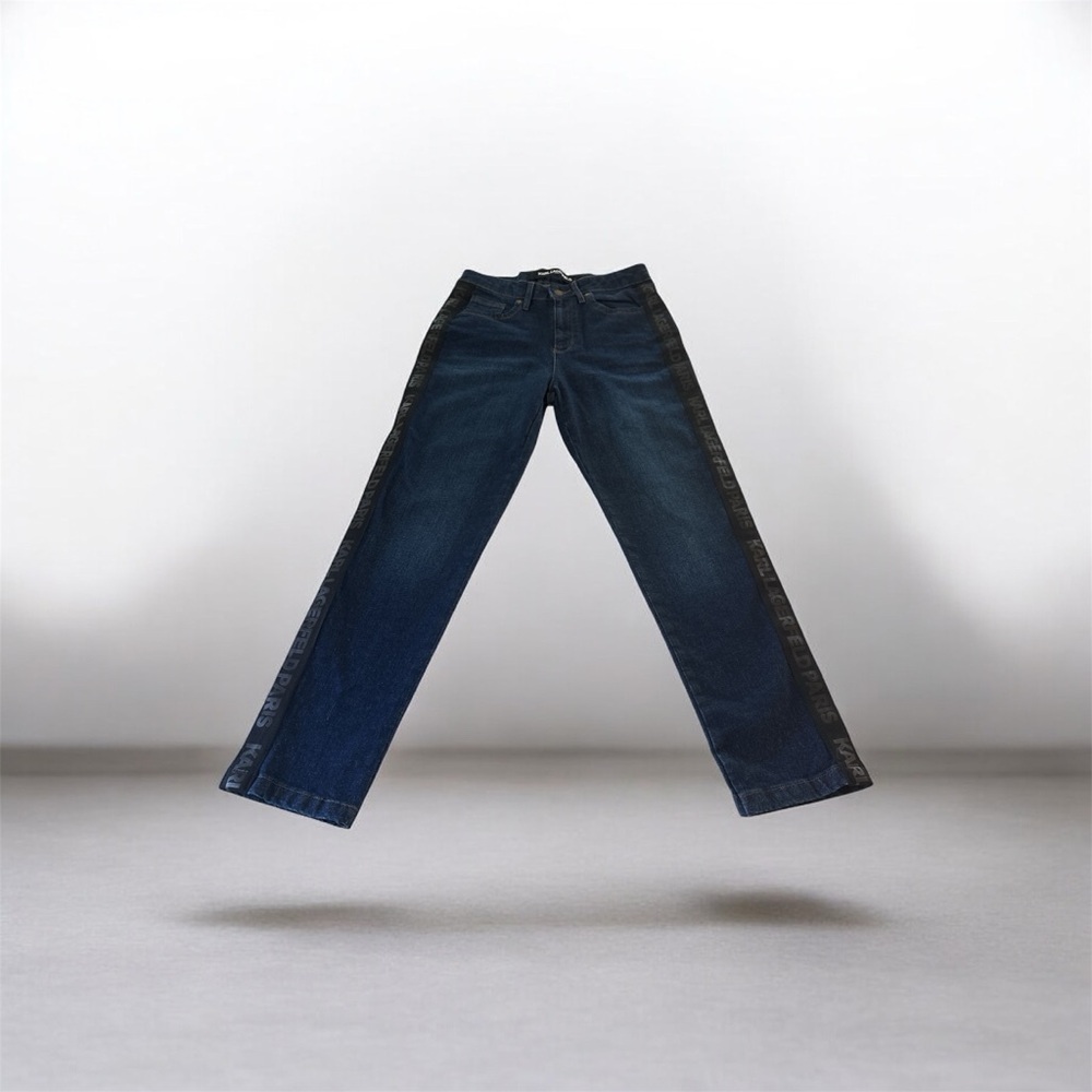 Karl Lagerfeld Dark Blue Straight Jeans with Black Side Panel